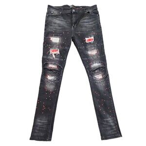 Switch Remarkable Jeans Men's 38x32 Distressed Paint Splatter Slim Jeans 6592